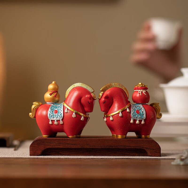 OYKTN国潮马上有钱招财茶宠摆件创意马上发财办公室桌面装饰开业送礼品 （红色）福-禄套装【简装不带底座】