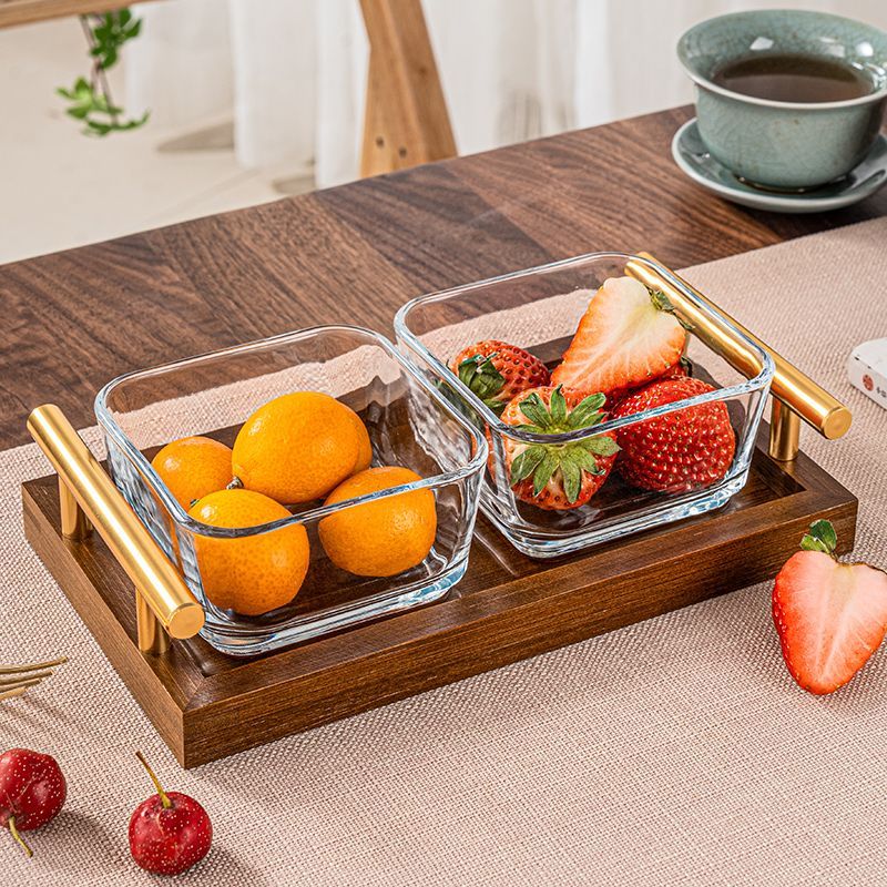 简漾简约手提木果盘零食摆放盘中式实木干果盒家用茶几轻奢收纳高颜值 新款送提手 金边方果碗*2