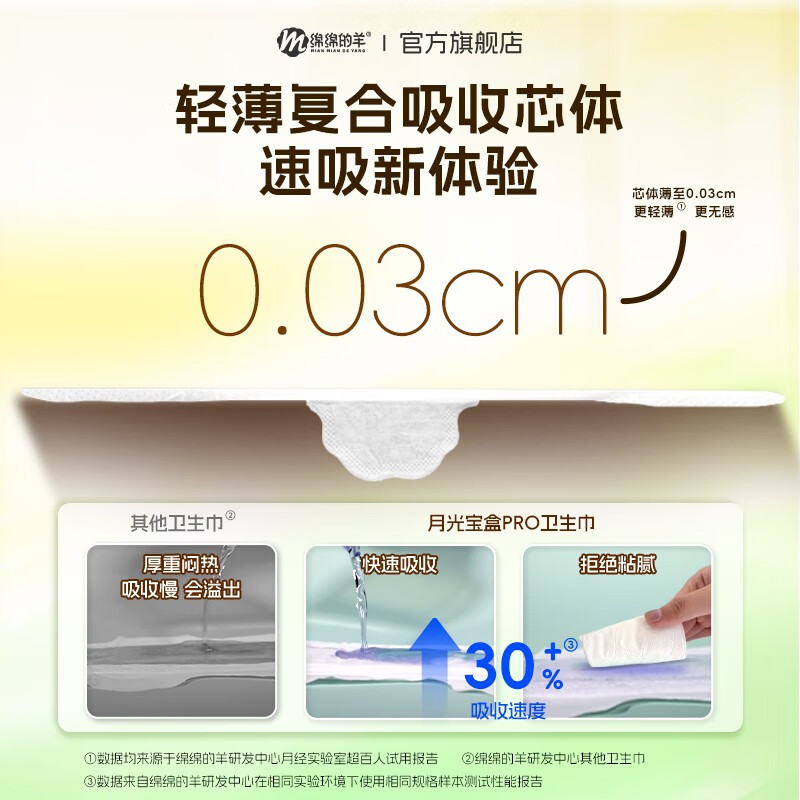 绵绵的羊月光宝盒卫生巾轻薄透气日夜组合套装姨妈巾安睡裤组合量大防侧漏 【密封卫生巾】月光宝盒pro日夜组合共50片