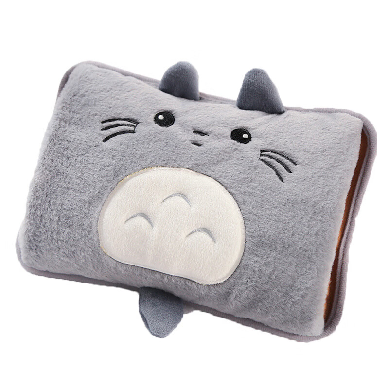 2025新款国标热水袋充电式暖水袋暖手宝敷肚子电热宝暖宝宝 加长款双插手俏皮熊灰色 已注水单个纸盒包装【需要平放充电】