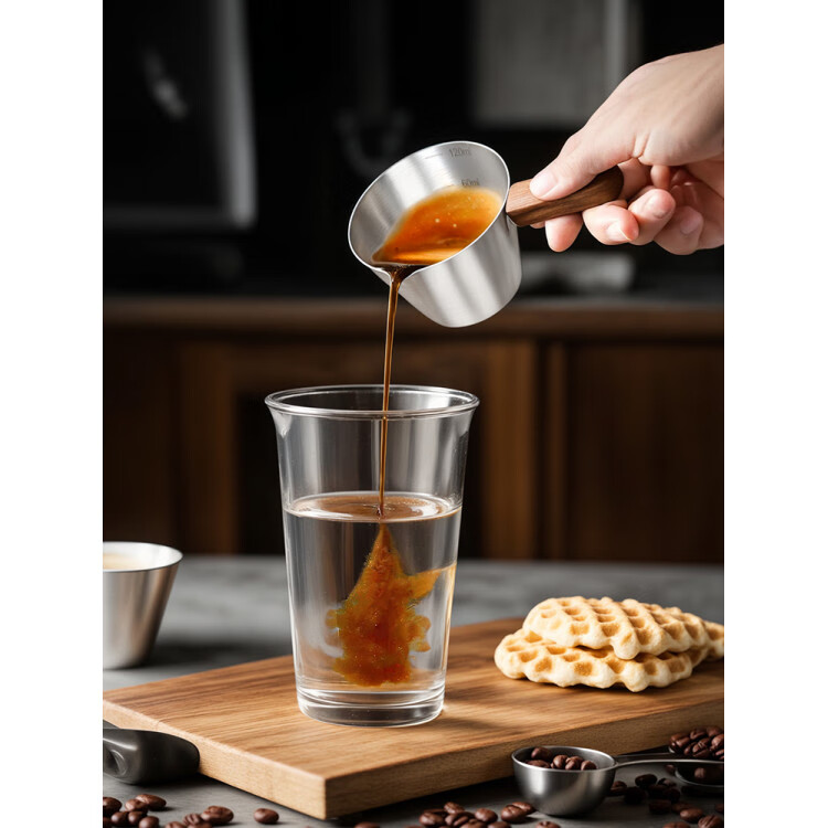 CLITON咖啡萃取杯304不銹鋼量杯濃縮接液帶刻度意式咖啡機(jī)盎司木柄奶盅 【不銹鋼】刻度萃取杯_120ml