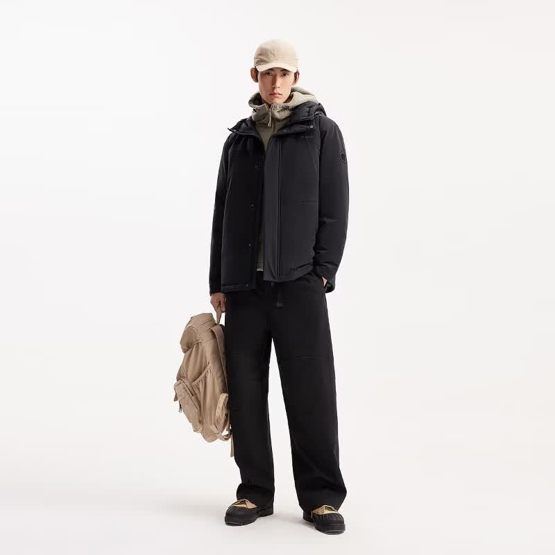 杰克·琼斯(JACK&JONES)26年防水面料男装春季款宽松百搭羽绒服工装风连帽外套226112044 E43纯黑色 XL (185)