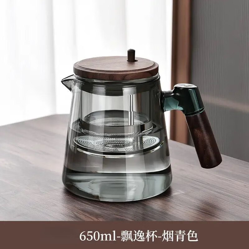简漾玻璃内胆飘逸杯泡茶壶茶水分离懒人神器家用轻奢高档功夫茶具套装 烟灰净心飘逸壶