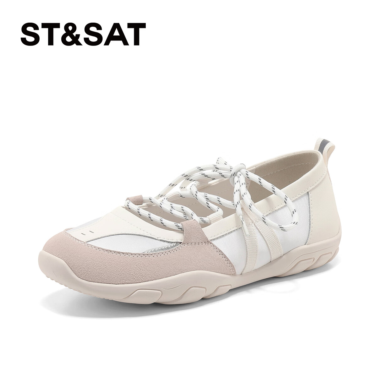 星期六(St&Sat)2026春季新款浅口复古单鞋网面百搭透气绑带软底豆豆芭蕾舞鞋子女 银色 37