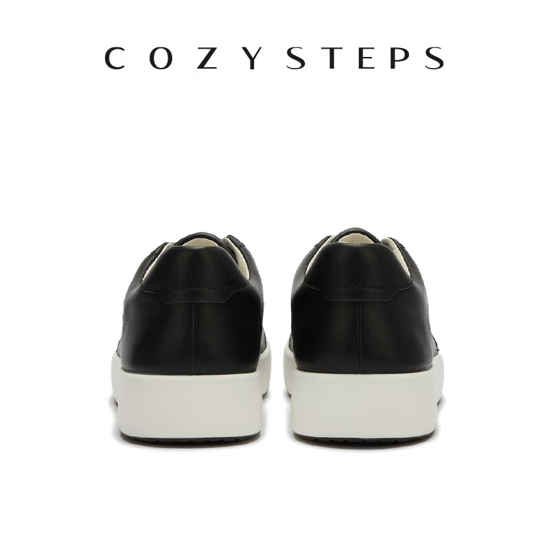 COZY STEPS可至男士26春夏新款头层牛皮冲孔板鞋透气轻盈系带简约休闲鞋 黑色 44