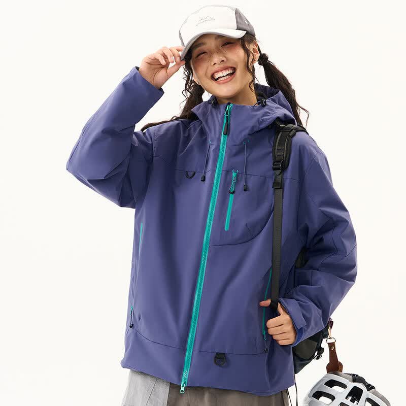 妙普乐美式复古登山冲锋衣男连帽潮牌外套韩版宽松春秋休闲情侣夹SN3503 男女同款秘境紫[防水外壳+华夫格 XS