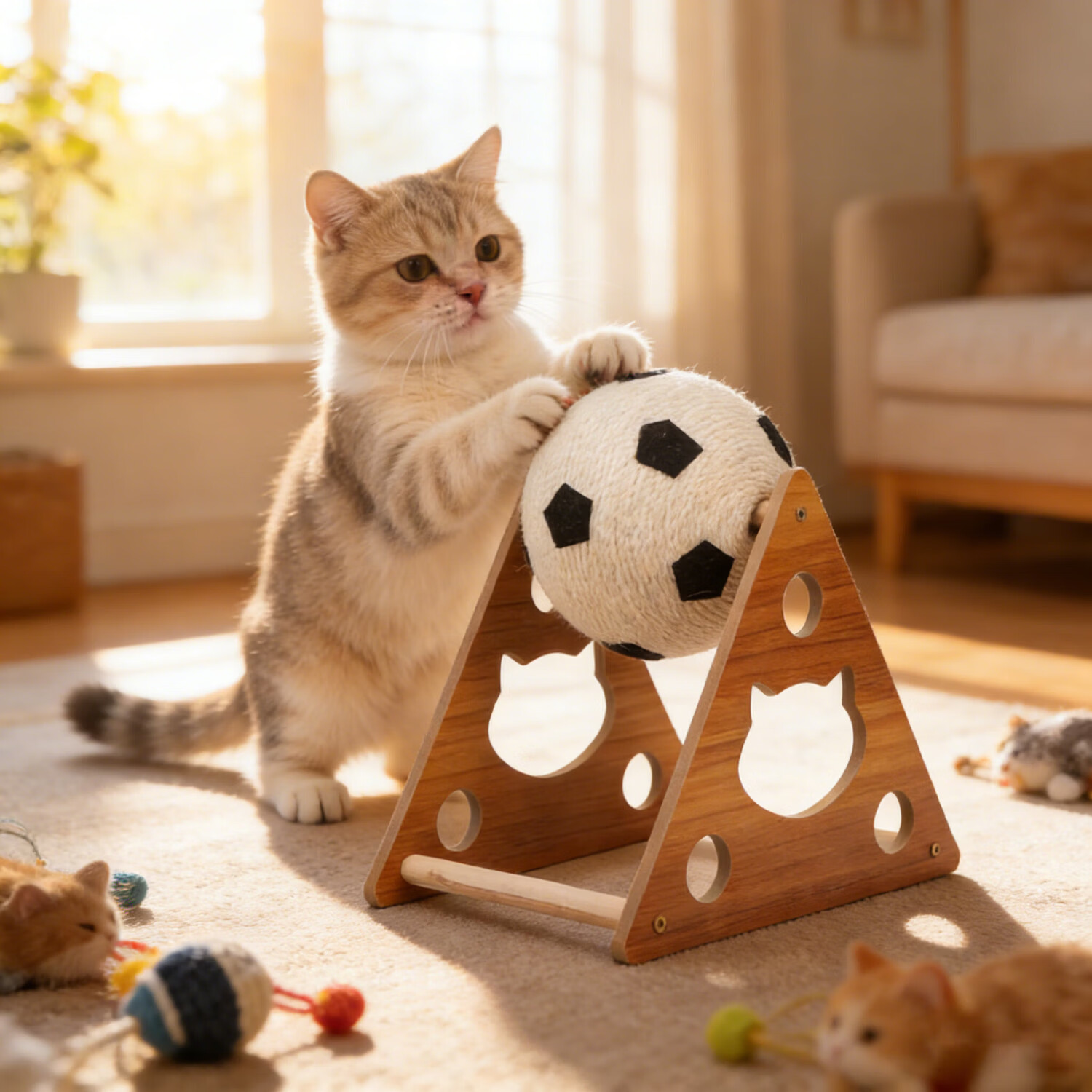 瓜洲牧猫玩具耐磨猫抓球猫咪猫爪板立式剑麻球猫抓板猫爬架自嗨逗猫棒 摩天轮猫抓球【足球款】 中号（23*19*22cm） 京东折扣/优惠券