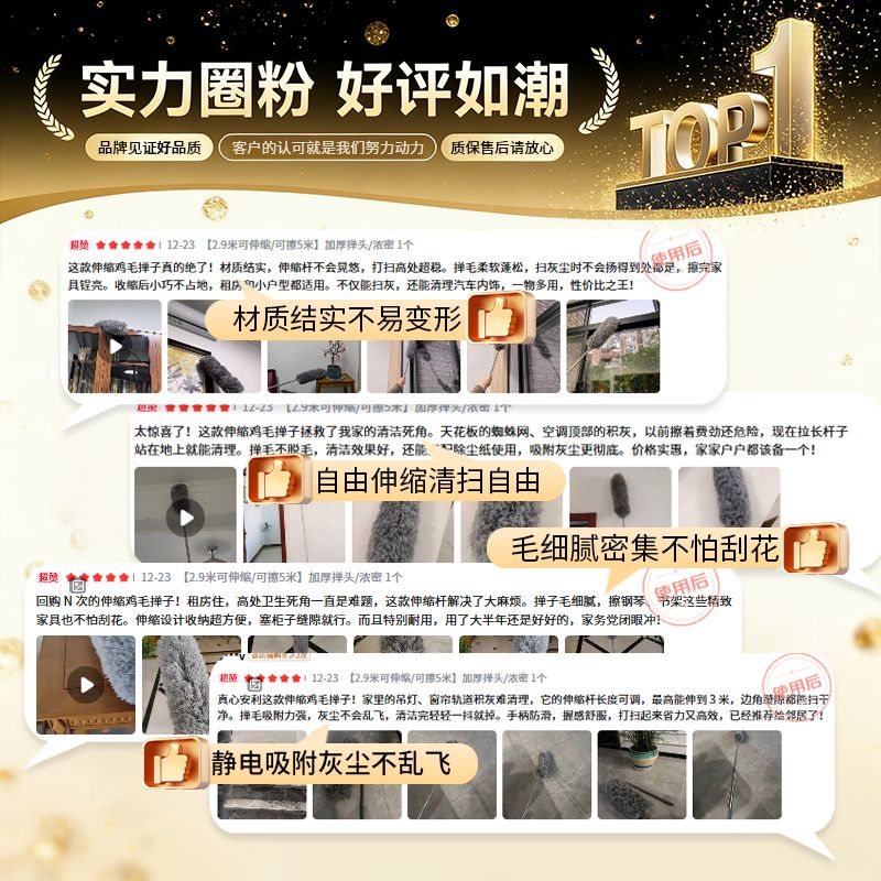 洽苒德国鸡毛掸子伸缩杆静电除尘扫灰家用扫天花板高处缝隙清洁 【全长2.5米/可擦4米高】+纱窗刷 1个