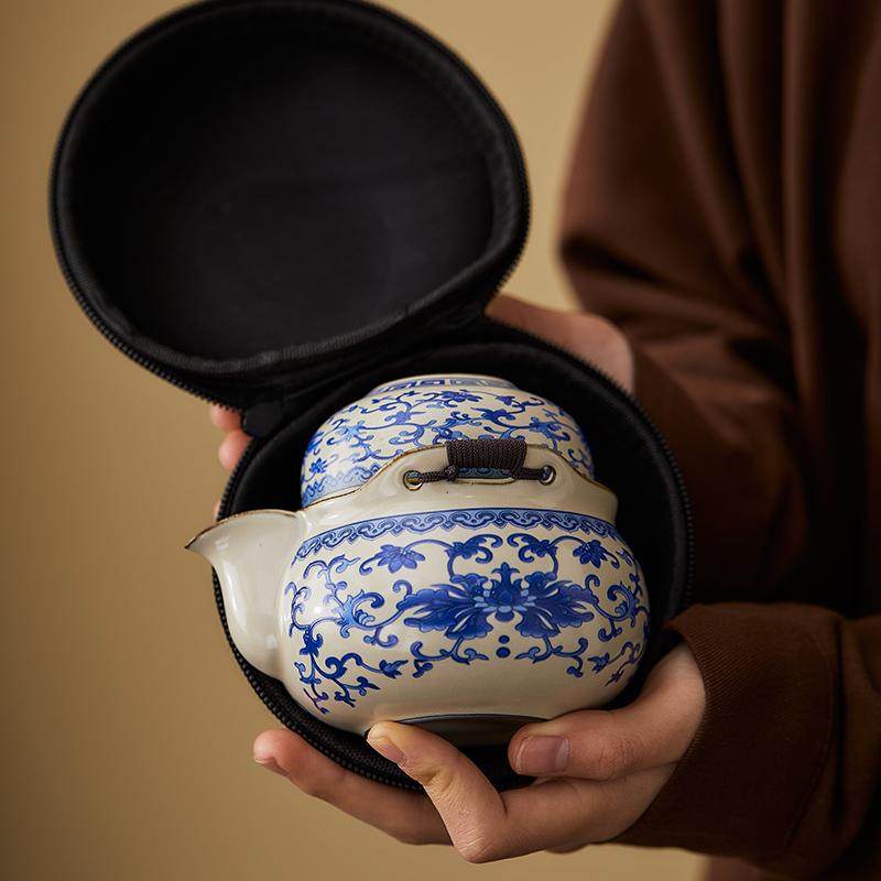 青花汝窑手抓壶盖碗茶杯大号家用防烫泡茶壶功夫茶具 （单壶）缠枝莲汝窑绑绳手抓壶 201mL(含)-300mL(含)