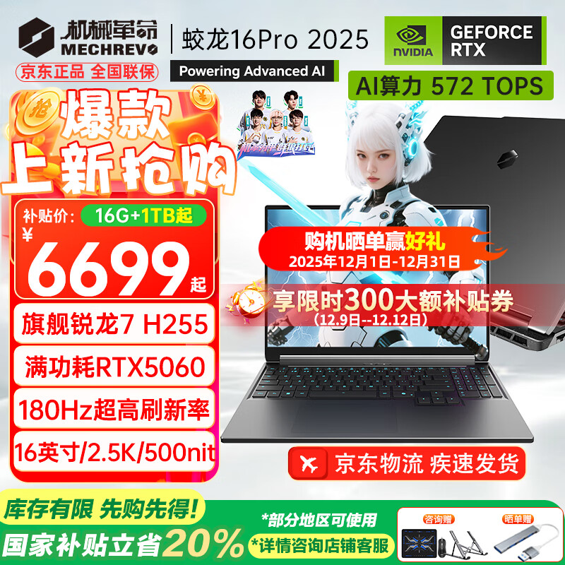 机械革命（MECHREVO）蛟龙16Pro 2025旗舰5060/70游戏本16英寸锐龙9HX高刷学生电竞设计笔记本电脑 旗舰R7 H255/5060/灰 16G-1T