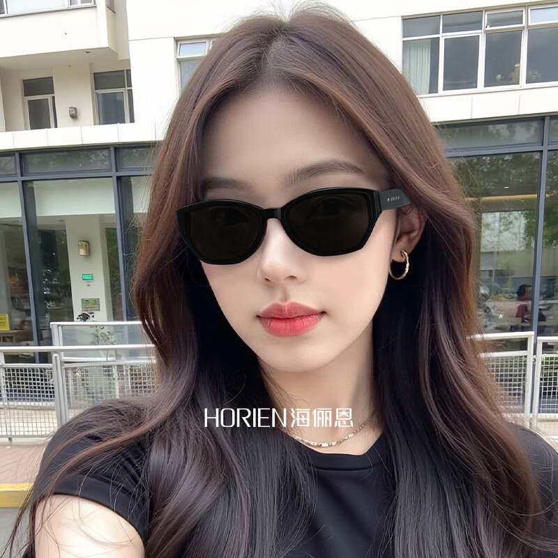 海俪恩猫眼太阳镜男女时代少年团同款高级复古防紫外线墨镜开车N8507 N8507H06 高街潮黑（偏光）
