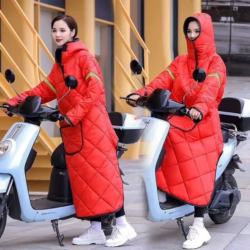 【优选】电动车骑行保暖挡风衣户外全包围特厚防风防水保暖秋冬特 黑色帽款加绒+加厚 大号120-160斤以下