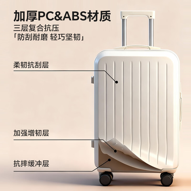 冇力行李箱20寸登机箱多功能拉杆箱女结实耐用小型旅行箱 谷物白【轻颜便携】经典款 20英寸 【登机箱】