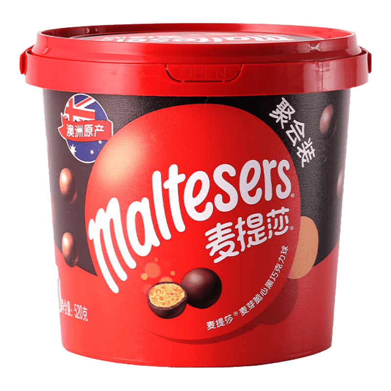 德芙（Maltesers）麥芽脆心黑巧克力球桶裝520g節(jié)日休閑兒童零食糖果 麥提莎 黑巧克力桶裝520g