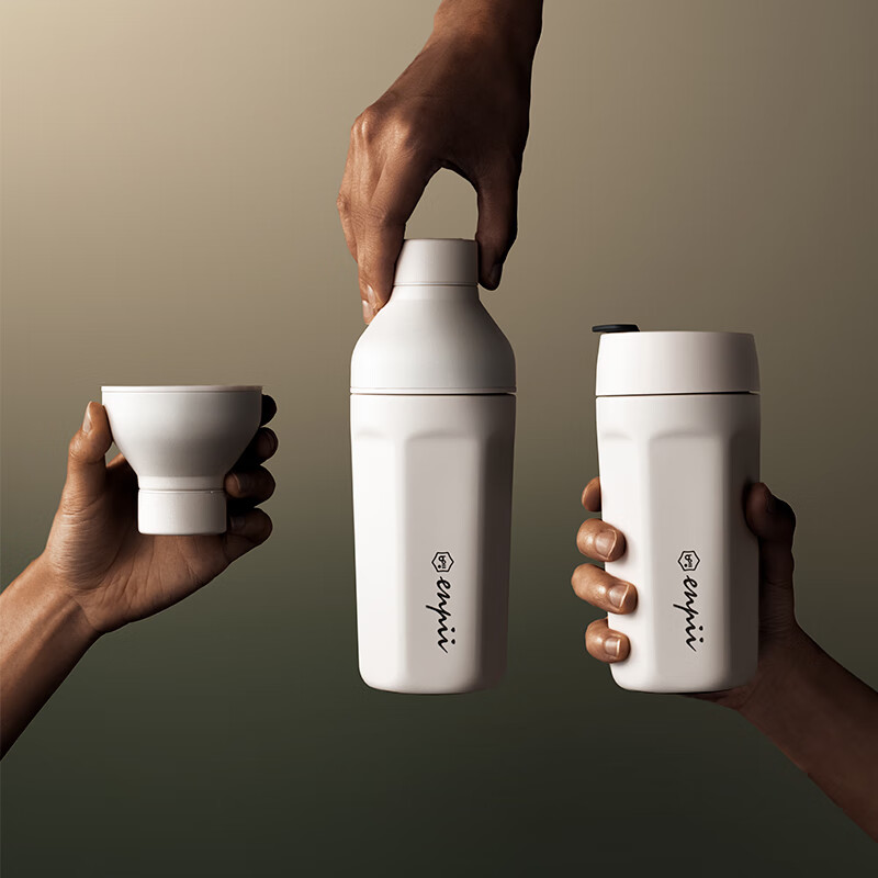 本因新品多用途随行套装 316不锈钢三段式摇壶保温杯咖啡杯 一杯双盖 不锈钢色480ml