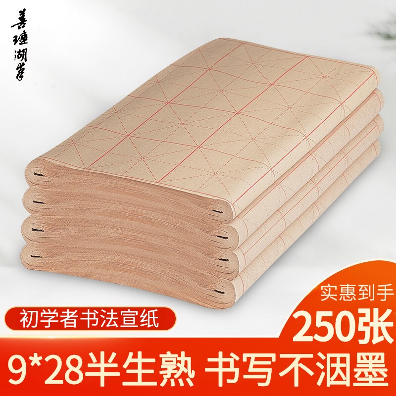 善琏湖笔 宣纸毛边纸书法练习毛笔纸米字格28格竹浆描红临摹初学软笔米字格书法描红毛边纸 9cm*28格（250张）怎么看?