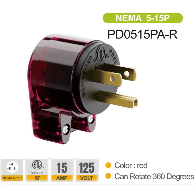 TLDPLUG新款美国标准电源插头插座NEMA 5-15 5-20 6-15 6-20美规安全认证标准12个方向可调节易安装美式 雅黑色 美标插头NEMA 6-15P【15A 250V】
