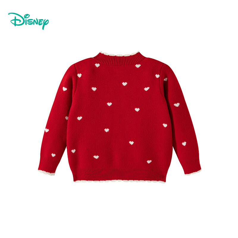 迪士尼（Disney）男童女童国风红色毛衣拜年服双层厚款针织衫2026新年童装穿搭 可爱蝴蝶米妮 120 （建议4-6岁身高110-120cm)