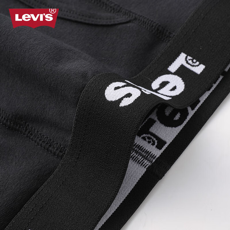 李维斯（Levi's）男士内裤平角高端中腰四角短裤加长运动休闲款透气防摩擦棉质4条 黑色 4条 S 170/76A