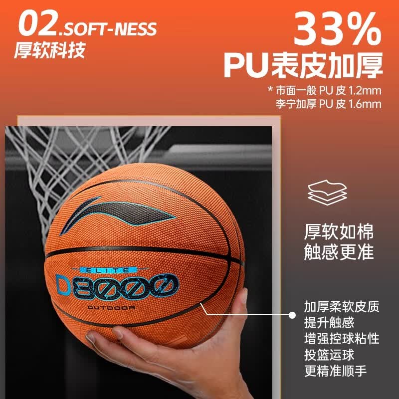 李宁(LI-NING)4BD篮球D8000成人7号吸湿防滑耐磨专业训练比赛标准学生礼物蓝球 D8000-1【六芒星颗粒丨干燥水泥地克星】 标准7号篮球