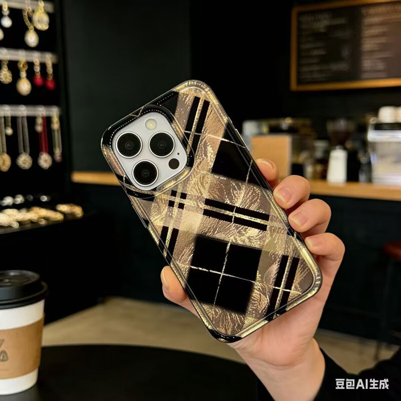 原创黑棱格苹果17Promax手机壳网红款17适用iPhone16女15保护套14 黑色菱格全包手机壳 iPhone7plus/8plus