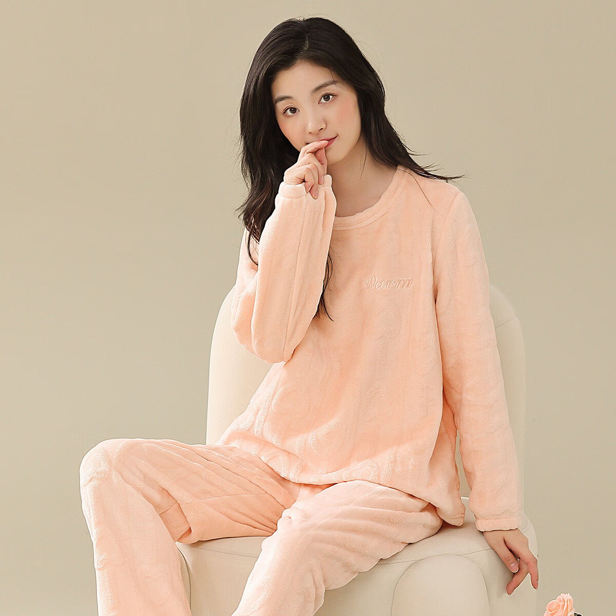 香蜜闺秀（GOSO）GOSO睡衣女秋冬舒适柔软女士加绒家居服套装 3433019浅桔 XL 170