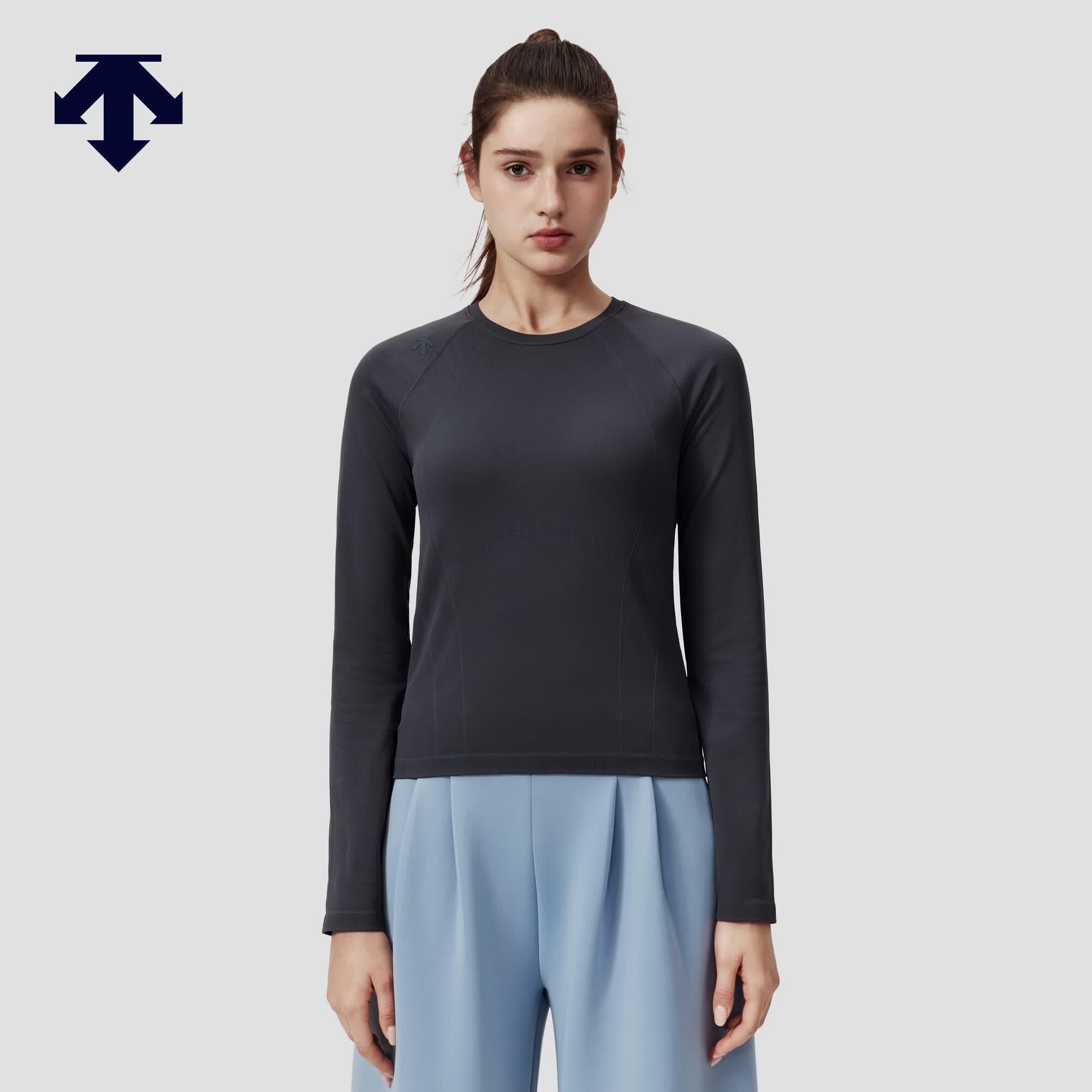 迪桑特（DESCENTE）WOMEN’S TRAINING系列女士圆领修身长袖针织衫 CC-炭灰色 M (165/84A)