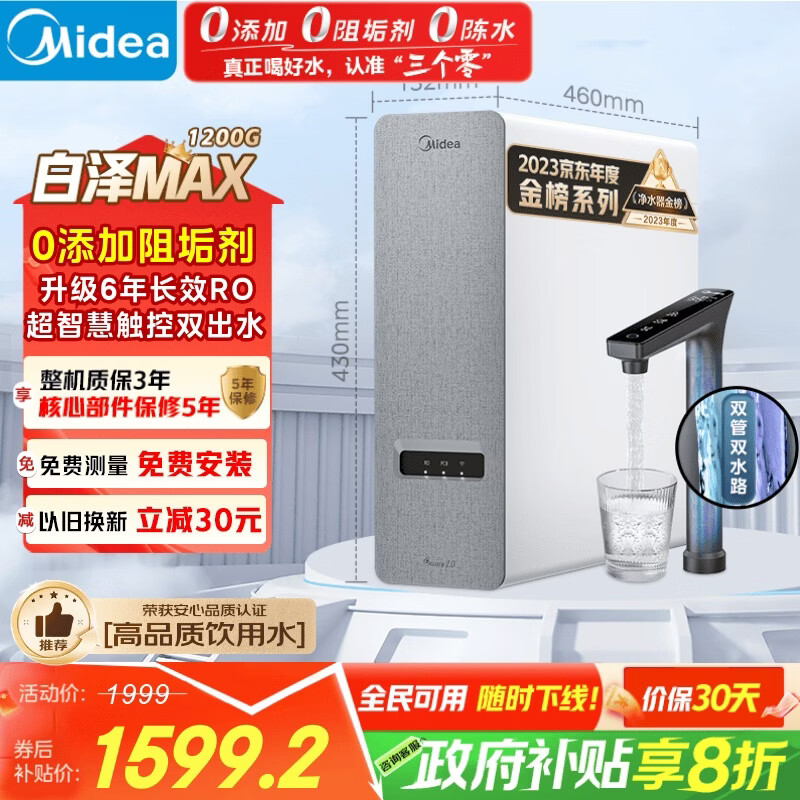 ���ģ�Midea��������Max 1200G��0�蹸����ˮ�����Ҳ������� 6��RO����͸����ʽֱ�����˾�ˮ�� ������˫��ˮ