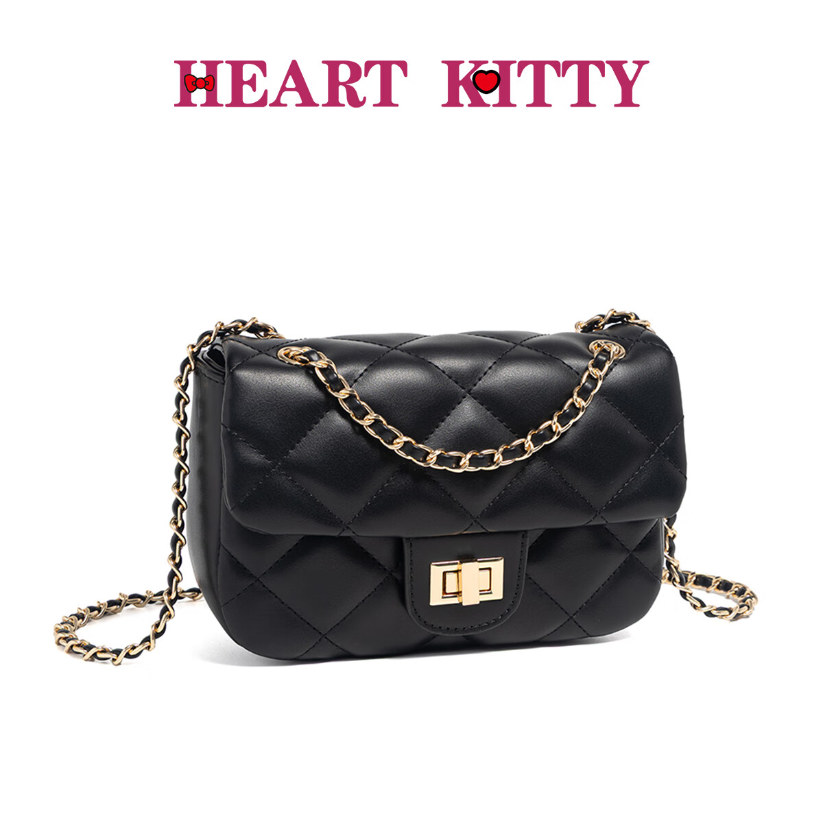 HEART KITTY高颜值菱格小香风链条包高级感气质百搭通勤单肩斜挎包生日礼物包 6607黑色