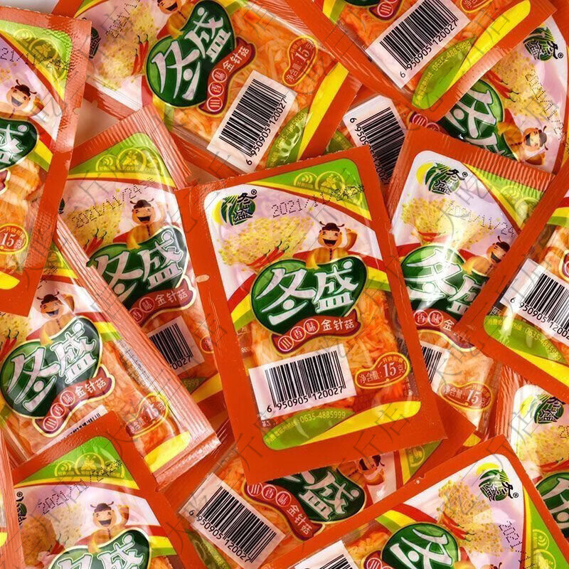 冬盛金针菇15g小包装微辣川香金针菇量贩装网红不塞牙开味下饭菜 川香味 20袋冬盛牌新日期