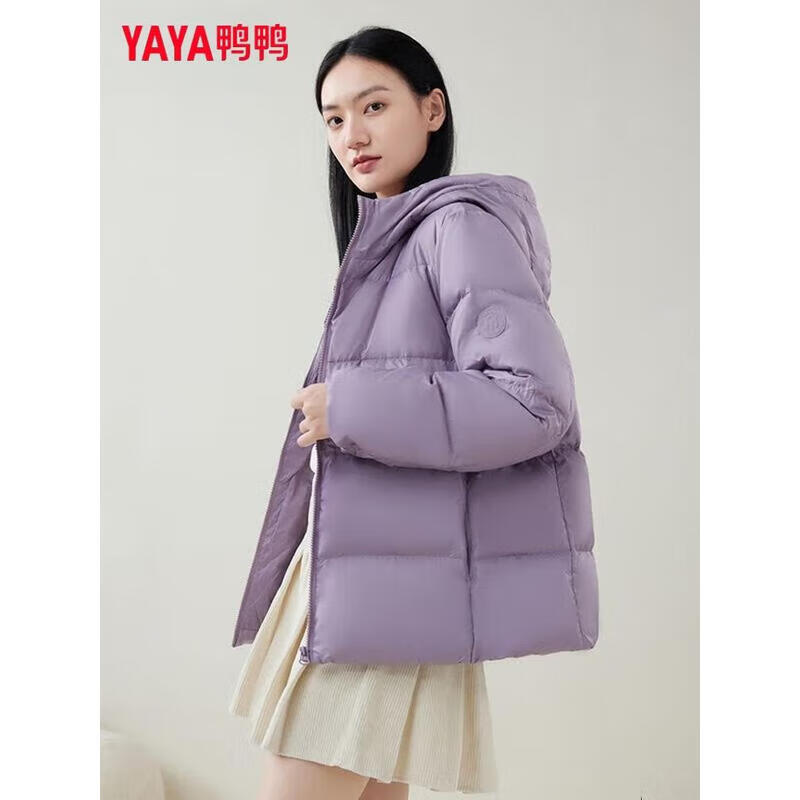 鸭鸭(YAYA)冬季新款羽绒服女短款面包宽松连帽时尚休闲保暖小个子外套 香草米色 S 105斤以内