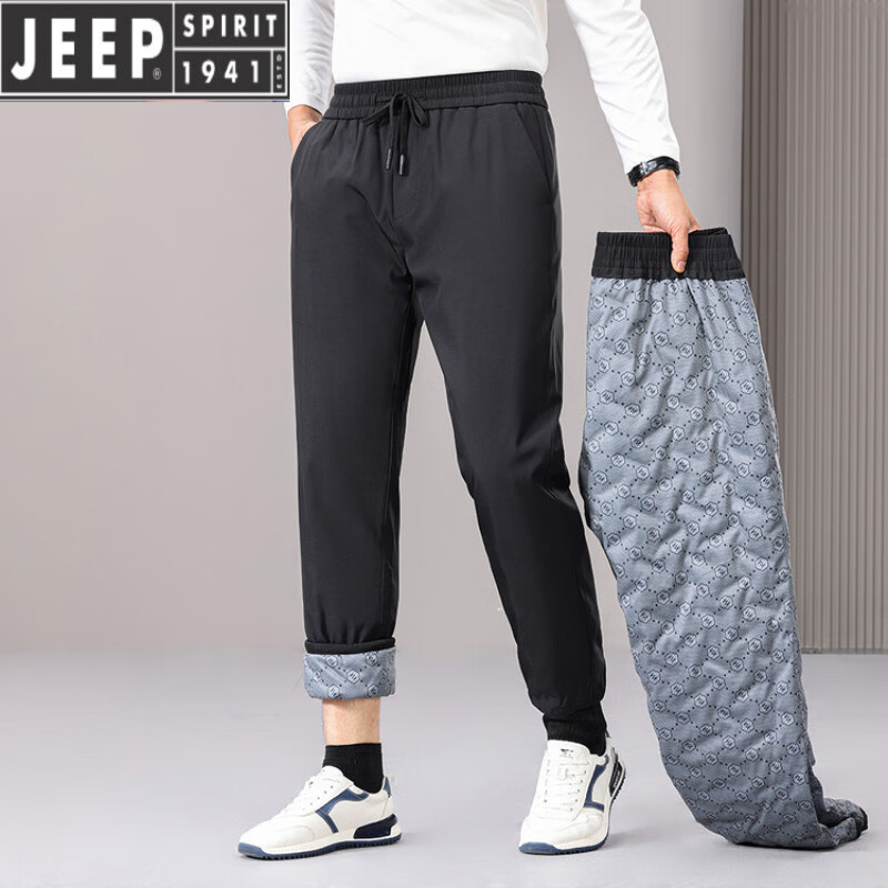 JEEP SPIRIT羽绒裤男士2025冬季新款外穿商务休闲棉裤加厚保暖防寒90鹅绒裤子 黑色 2XL