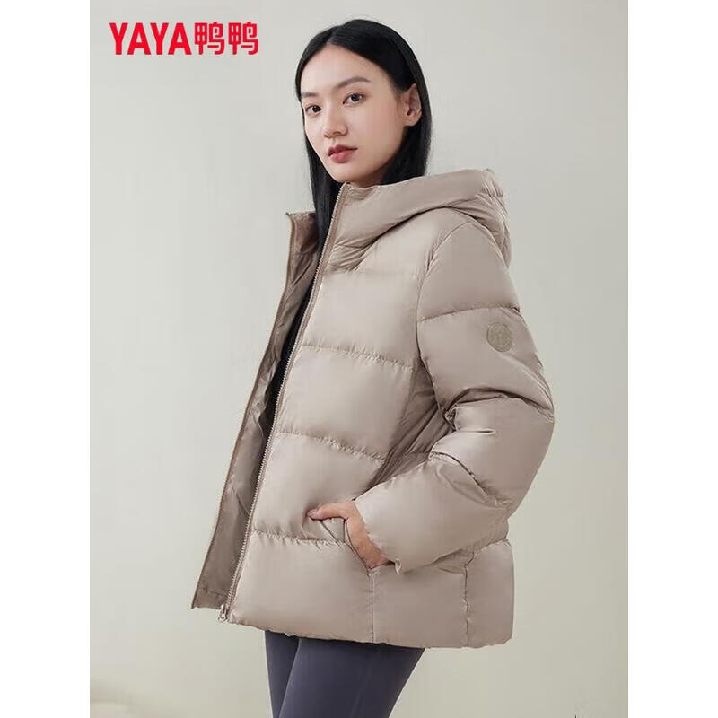 鸭鸭(YAYA)冬季新款羽绒服女短款面包宽松连帽时尚休闲保暖小个子外套 香草米色 S 105斤以内