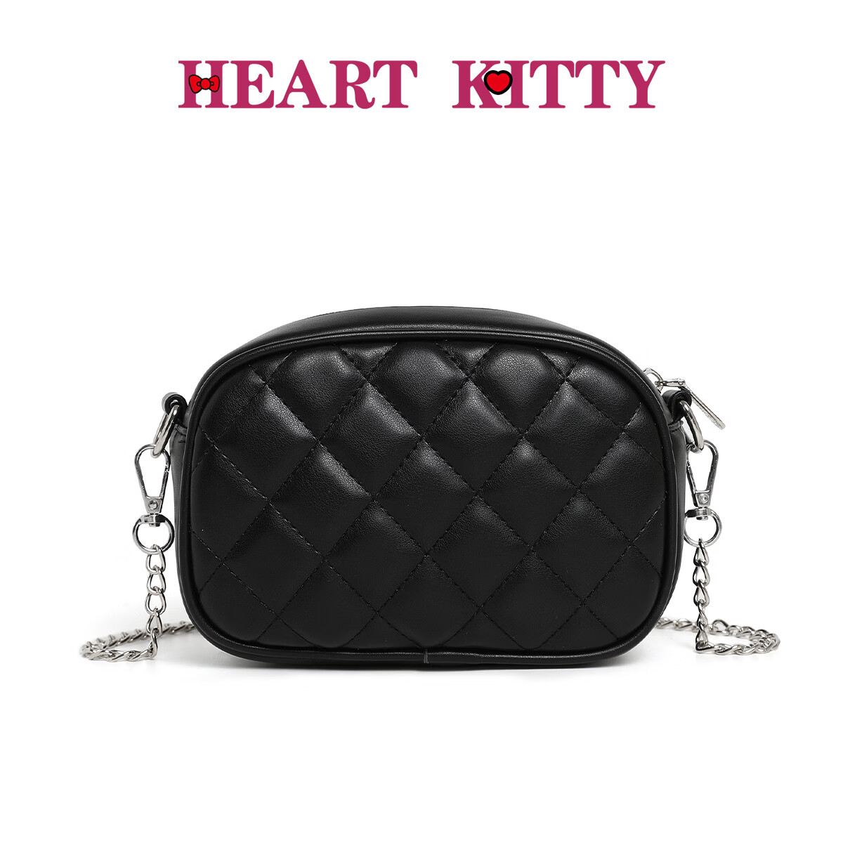 HEART KITTY包包女包新款潮时尚流行百搭菱格斜挎包女士链条单肩包生日礼物包 6690黑色