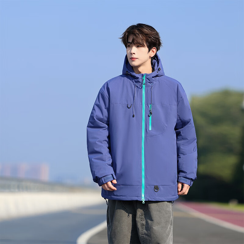 真维斯户外运动情侣款棉衣款冲锋衣棉服男青年防风保暖连帽加棉外套 黑色 【棉衣】 3XL