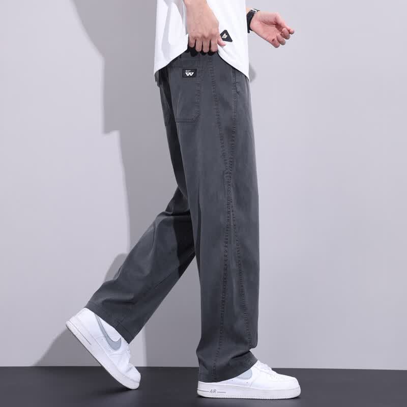 菲世登【两件装】男士莱赛尔夏季超薄透气直筒宽松休闲裤阔腿百搭男裤 【单件】黑色 S 【裤子版型偏大，请按尺码表下单】