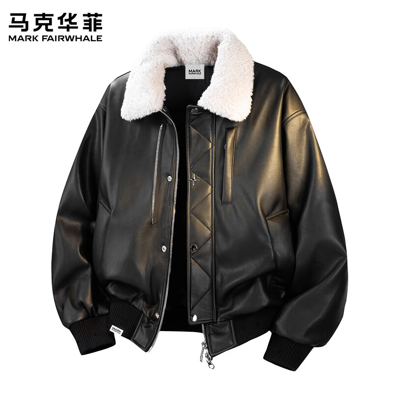 马克华菲（MARK FAIRWHALE）美式潮牌休闲羽绒服男士2026春季新款羊羔绒舒适保暖潮牌帅气上衣 黑色 【90%白鸭绒】 M 【建议90-120斤】