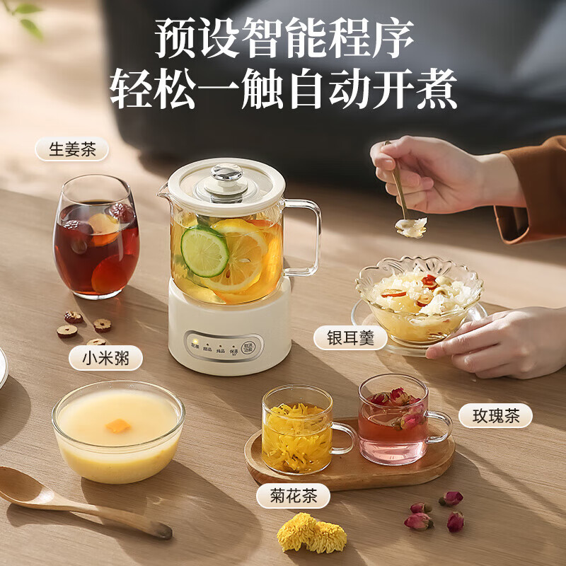 WCZ德国高端办公室小型养生壶煮茶炉电小茶壶电热炉玻璃烧水壶一人迷你煮茶器 奶油白单壶  [手动款丨长效保温] 0.8L