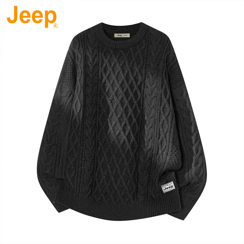 JEEP美国正品高端毛衣针织衫秋冬新款男装长袖圆领加厚内搭打底衫春秋 黑色 【官方正品】 M