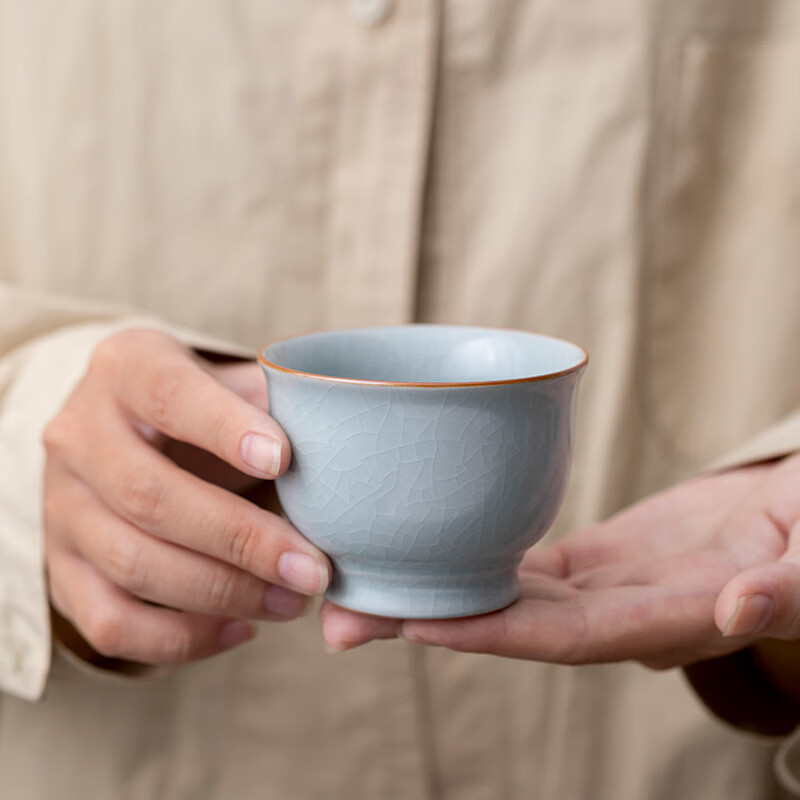 新款功夫茶具泡茶杯汝窑中式开片可养品茗杯主人杯家用个人水单杯 仿宋汝窑-铜钱杯(禅定) 110ml