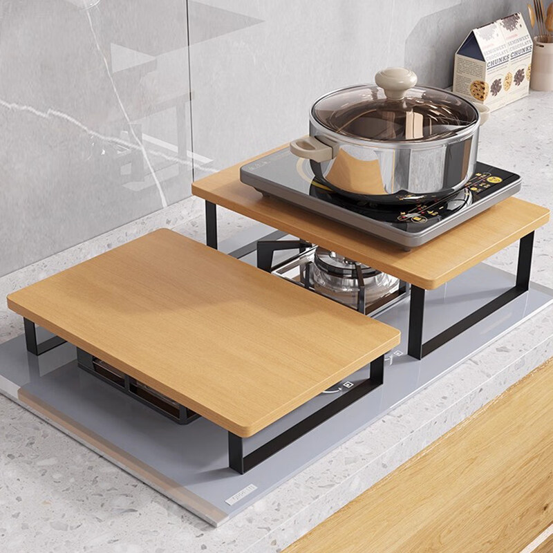 馨婺家电磁炉上支架燃气灶盖板罩厨房灶台置物架灶具架托煤气灶隔板架子 原木色+黑架30*40cm【标准款】