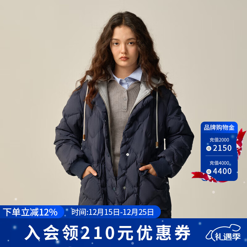 ELAND衣恋羽绒服女单排扣鸭绒户外休闲外套2025冬季新款 藏青色(59)Navy S /160