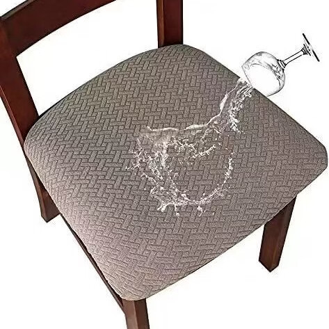 【精选现发】T型提花插扣防水椅垫套长格纹提花椅套家用椅子坐垫 灰褐色 防水T型04款椅面套覆膜