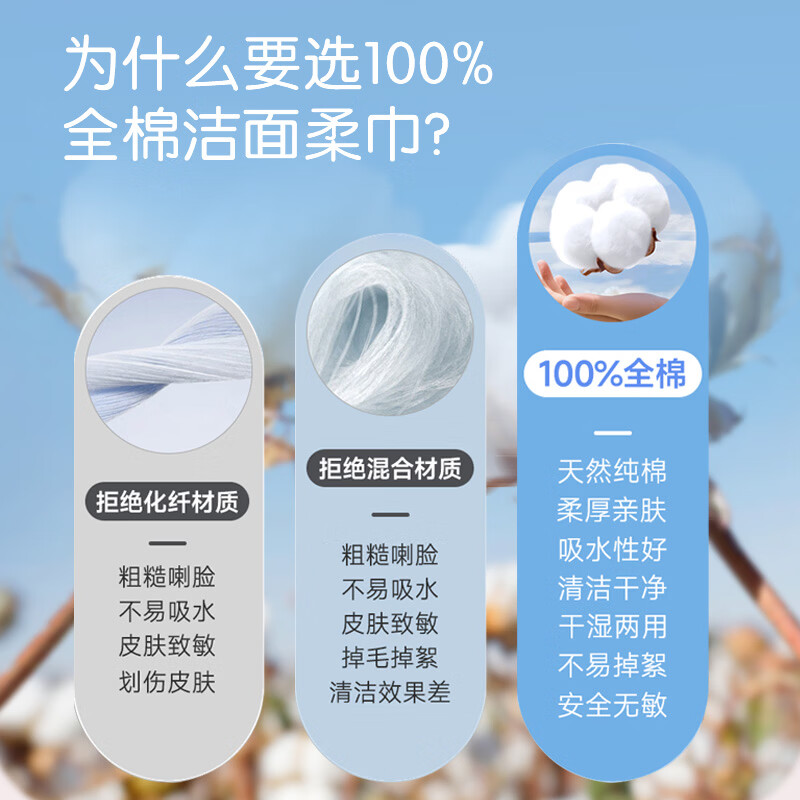 洁柔(C&S)全棉洗脸巾悬挂式抽取母婴适用卸妆洁面加厚款100%纯棉洁面巾 【加厚纯棉】150抽*2