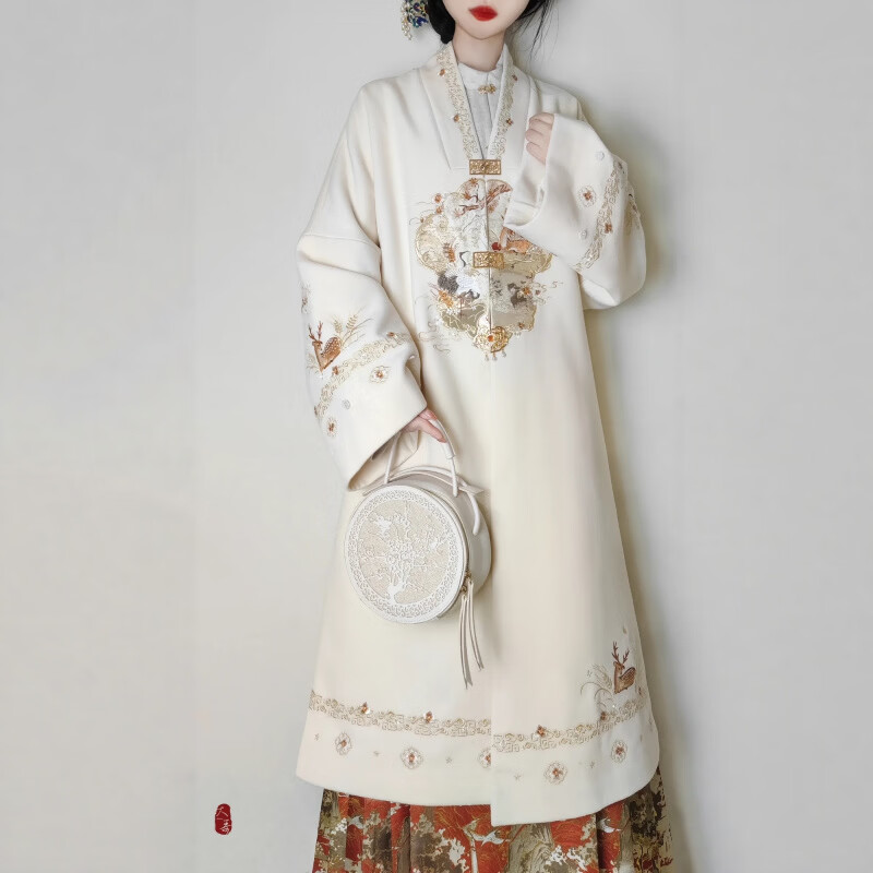 上遥居 汉服汉服女鹤别空山明制加绒冬款套装 白色套装【外袄+里衣+下裙+围脖】 L