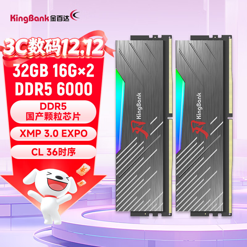 ٴKINGBANK32GB(16GBX2)װ DDR5 6000 ̨ʽڴ DDR5 RGB C36 DeepseekӲ 2209Ԫ