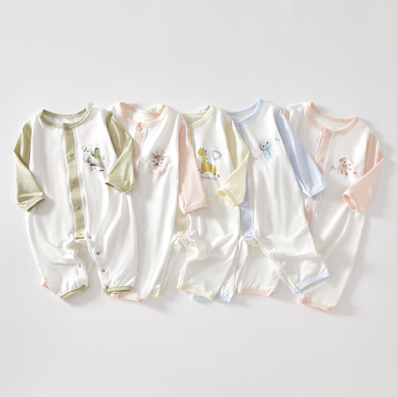 贝肽斯婴儿连体衣爬服新生幼儿衣服男女宝宝长袖睡衣空调服 水母乔巴 80cm