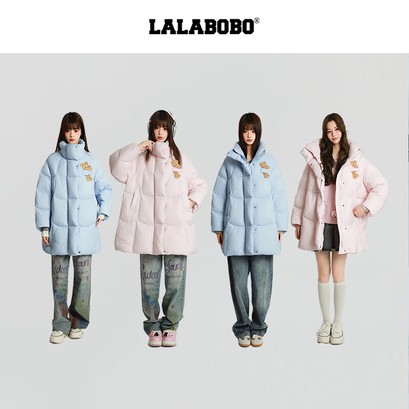 LALABOBO【商场同款】白鸭绒羽绒服25年冬新潮原创奶油风外套RBED-WSYR14 蓝色 M