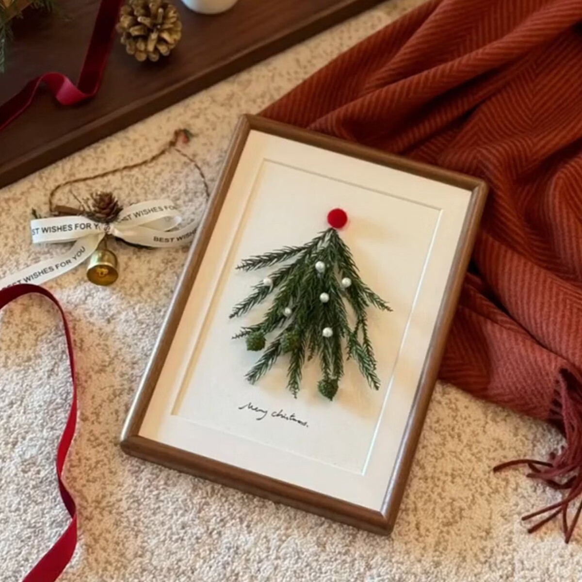 中掌柜圣诞节diy相框摆件装饰氛围干花永生花摆台手工实木创意立体