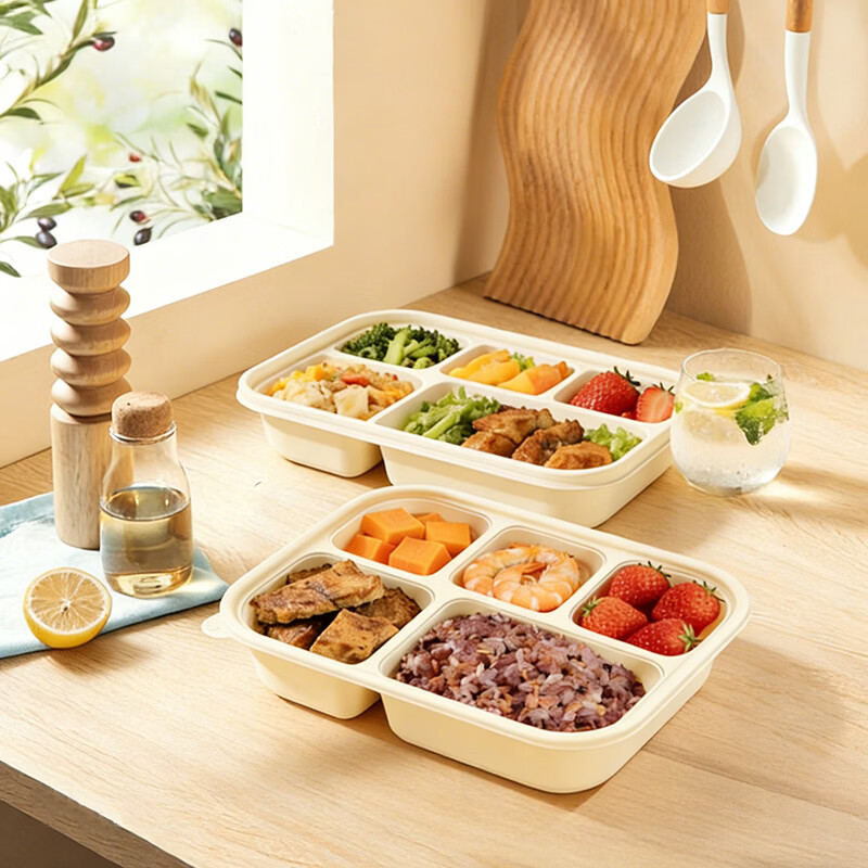 稷王谷一次性饭盒可降解五格02玉米淀粉外卖打包盒餐盒加厚带盖 五格02-50套